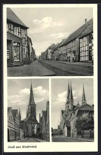 AK Wadersloh, Kirche und Strassenpartie mit Geschäften