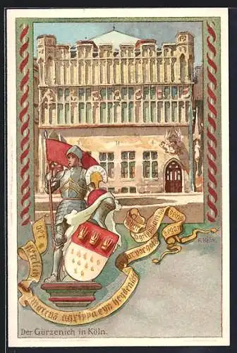 Künstler-AK Franz Hein: Köln, Gürzenich mit Ritter und Wappen