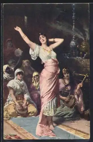 AK Konstantinopel, Frauenleben in Serail, Musikinstrument