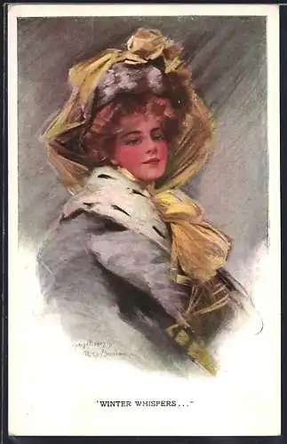Künstler-AK Philip Boileau: Schöne Dame in warmer Kleidung im Winter