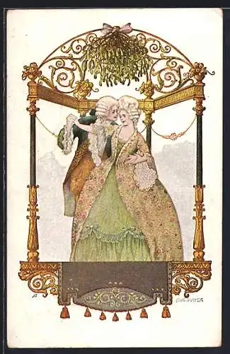 Künstler-AK August Patek: Liebespaar in barocker Kleidung
