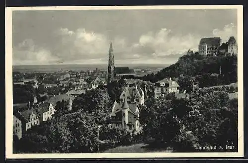 AK Landshut, Gesamtansicht mit Burg Trausnitz