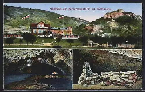 AK Kyffhäuser, Gasthaus zur Barbarossa-Höhle, Barbarossa-Stuhl und Tisch