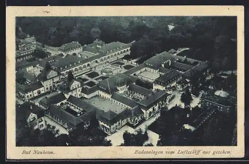 AK Bad Nauheim, Badeananlagen vom Luftschiff aus gesehen