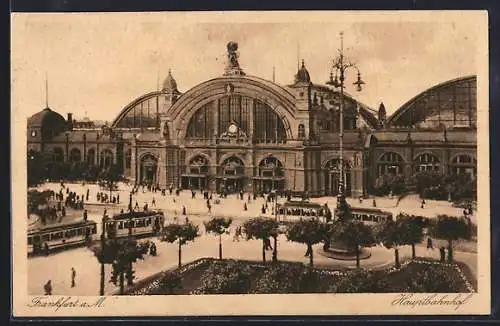AK Frankfurt a. M., Hauptbahnhof mit Strassenbahn