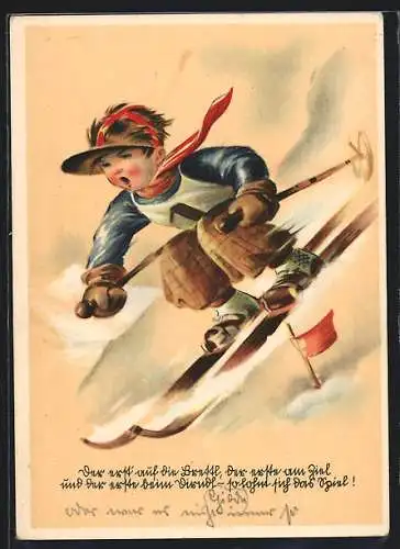 AK Junge beim Skifahren