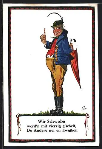 Künstler-AK Hans Boettcher: Schwabe mit Schirm