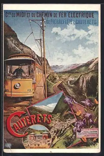 AK Cauterets, Cies du Midi et du Chemin de Fer Electrique, Strassenbahn