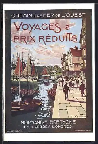 AK Chemins de Fer l`Ouest, Voyages Prix Réduits, Normandie, Ile de Jersey, Londres