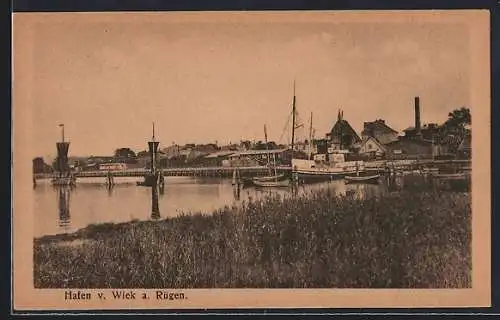 AK Wiek / Rügen, Totalansicht des Hafens