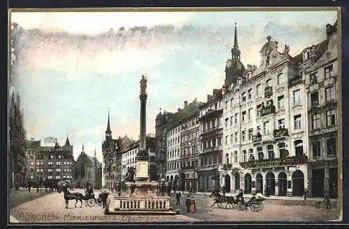AK München, Marienplatz mit Hotel Peterhof