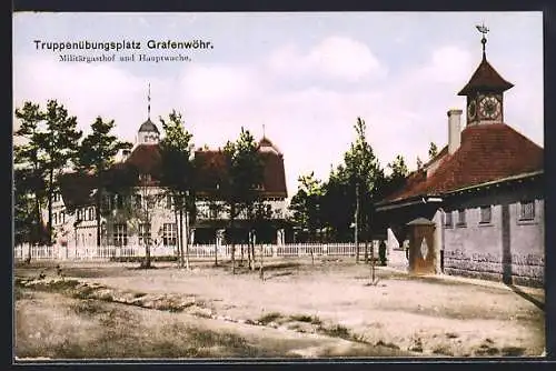 AK Grafenwöhr, Truppenübungsplatz, Militärgasthof und Hauptwache mit Soldat