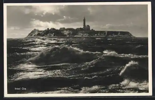 AK Insel Oie, Panorama der Insel mit Leuchtturm
