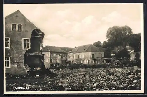AK Gottleuba, Ortspartie in Trümmern nach der Hochwasserkatastrophe am 8. Juli 1927