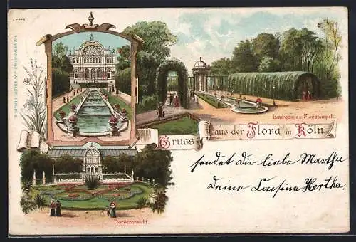 Lithographie Köln-Riehl, Flora, Laubgängeu nd Floratempel, Vorderansicht