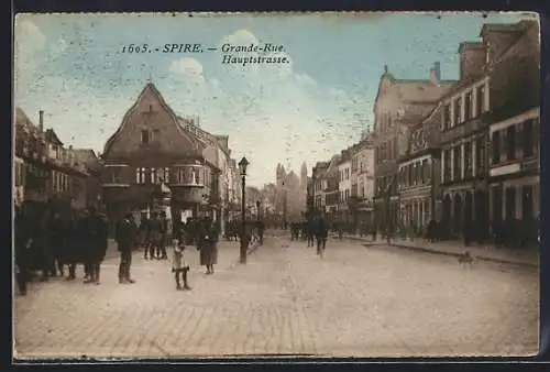 AK Speyer, Hauptsstrasse mit Dom im Hintergrund