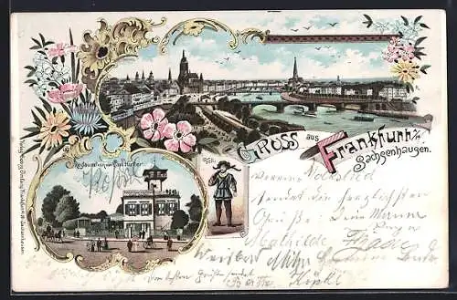 Lithographie Frankfurt a / M.-Sachsenhausen, Restauration von Carl Hutter, Tell, Teilansicht