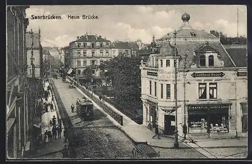 AK Saarbrücken, Luisenbrücke mit Strassenbahn