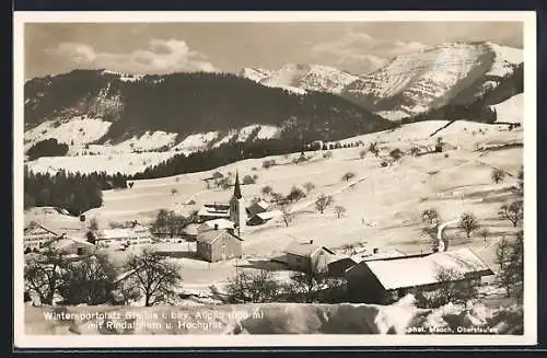 AK Steibis, Ortsansicht im Winter mit Rindalphorn und Hochgrat