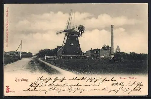 AK Garding, Strassenansicht mit Herrenmühle
