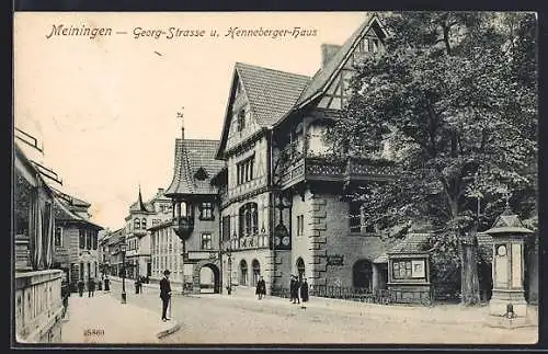 AK Meiningen, Georg-Strasse und Henneberger Haus, Wettersäule