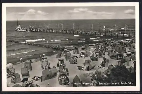 AK Koserow, Ostseebad, Strandpartie mit Seebrücke