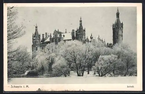AK Schwerin i. M., Schloss im Winter, Neujahrsgruss