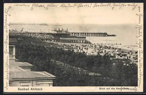 AK Ahlbeck / Seebad, Strandpartie mit Seebrücke