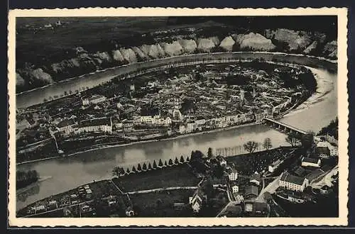 AK Wasserburg am Inn, Teilansicht mit Kirche, Fliegeraufnahme