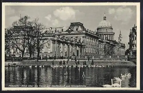 AK Potsdam, Blick über die Havel auf Stadtschloss und Nikolaikirche