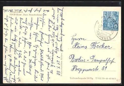 AK Neuglobsow, FDGB-Heim Haus Brandenburg