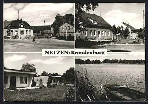 AK Netzen /Brandenburg, Strassenpartie mit Gebäudeansicht, Uferpartie, Ortspartie