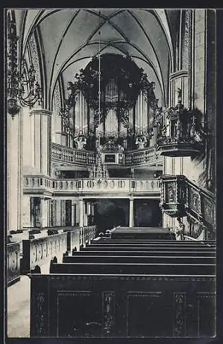AK Brandenburg a. H., Inneres der Katharinenkirche, Kanzel und Orgel