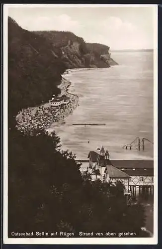 AK Sellin auf Rügen, Strand von oben gesehen