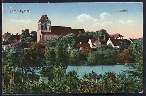 AK Lychen, Panorama mit Blick zur Kirche