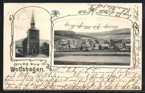 AK Wolfshagen / Harz, Ortsansicht und Kirche