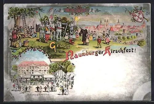Lithographie Naumburg / Saale, Naumburger Kirschfest anno 1432 und jetzt
