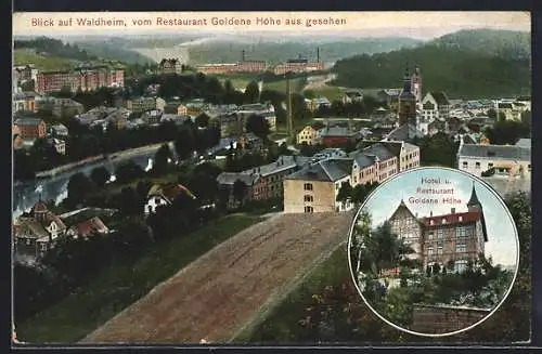 AK Waldheim / Zschopauthal, Totalansicht vom Restaurant Goldene Höhe aus