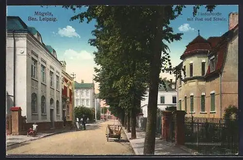 AK Mügeln / Leipzig, Post und Schule in der Lindenstrasse