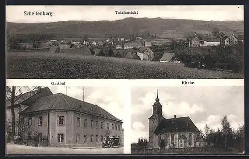 AK Schellenberg / Sa., Totalansicht, Gasthof und Kirche