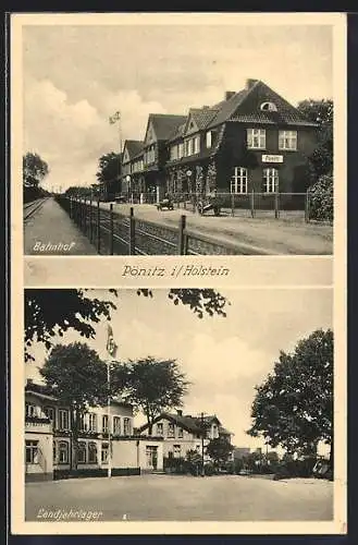 AK Pönitz / Ostholst., Bahnhof von der Gleisseite, Landjahrlager