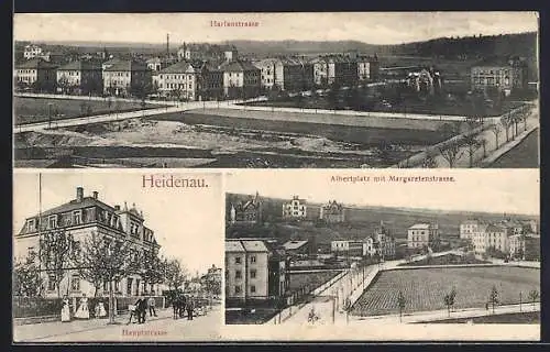 AK Heidenau / Sachsen, Harlanstrasse, Albertplatz mit Margaretenstrasse, Hauptstrasse