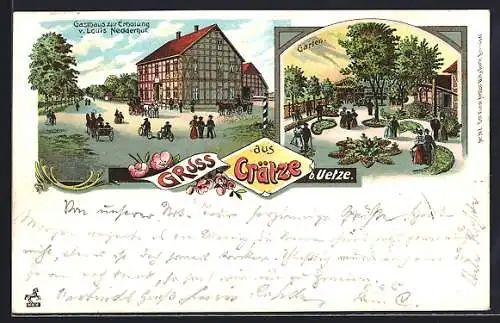 Lithographie Crätze b. Uetze, Gasthaus zur Erholung, Bes. Louis Nedderhut