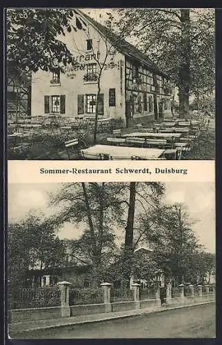 AK Duisburg, Sommer-Restaurant Schwerdt, Aussenansichten mit Terrasse