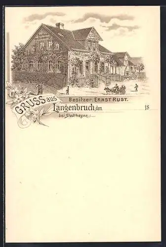 Lithographie Langenbruch b. Stadthagen, Gasthaus am Bückeberge, Bes. Ernst Rust