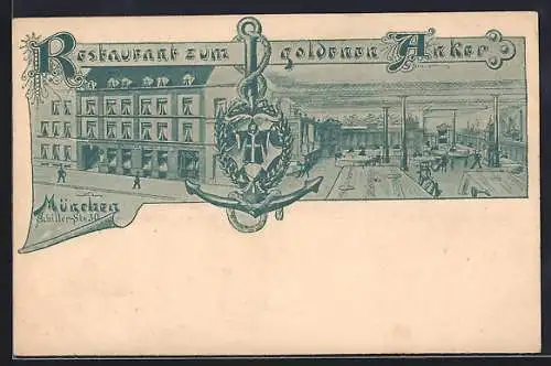 Lithographie München, Restaurant zum goldenen Anker, Schillerstrasse 30