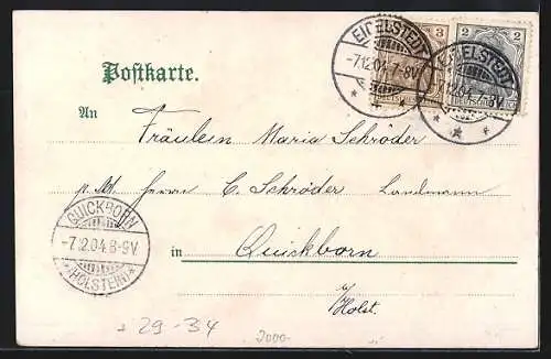 Passepartout-Lithographie Hamburg-Eidelstedt, Mühlenteich mit Windmühle und Kaiserliche Post im Eichenblatt