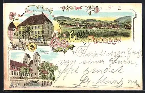 Lithographie Fredelsloh, Hotel zum Kronprinz v. Hannover, St. Blasius-Kirche