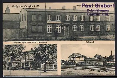 AK Ganzlin i. M., Gastwirtschaft v. Wilh. Hinzpeter, Bahnhof