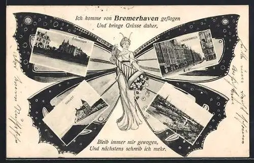 Schmetterling-AK Bremerhaven, Gymnasium, Seelust, Kaiserstrasse